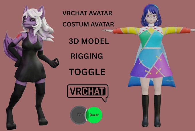 do 3d model furry avatar vrchat avatar vrc 3d rigging anime model